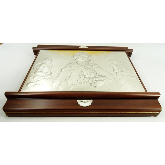 Virgin Mary Jesus Angels Castellani Sterling Silver Bas-Relief Wall Hanging - Picture 13 of 16